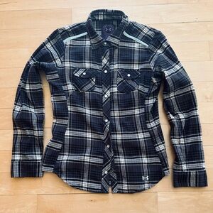 Under Armour Women’s Cotton Flannel Pearl Snap Black/White/Gray Size Large EUC
